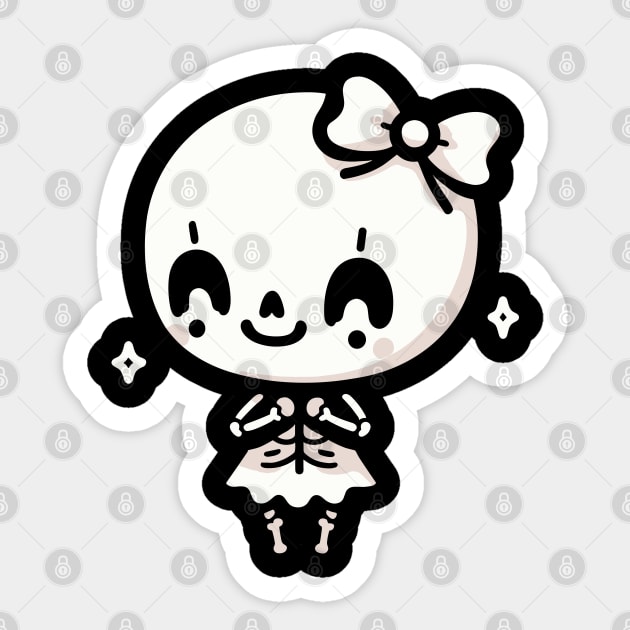 Cute Happy Skeleton Girl with a Bow | Halloween Design in Kawaii Style Sticker by Nora Liak